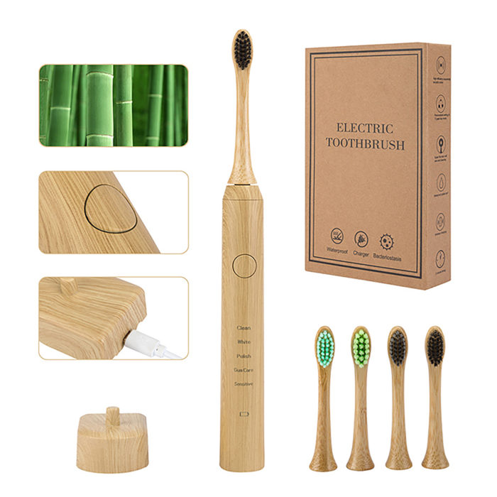 Custom Logo Toothbrush Bamboo Sonic Electric Toothbrush With Replaceable Bamboo Toothbrush Head for Adults - Image 3
