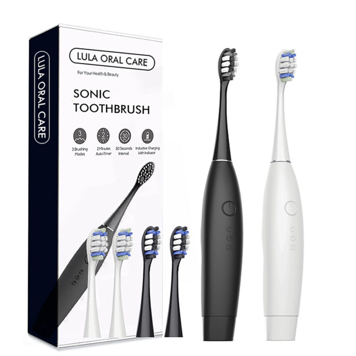 LULA Black Sonic Electric Toothbrush Cleaning with 3 Modes Wireless Charging Silicone Electric Toothbrush for Adult