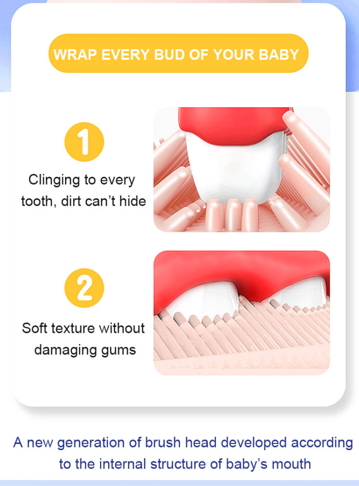 LULA Wholesale Kids Electric Toothbrush Ultrasonic Cartoon Bear U Shaped Toothbrush with 4 Brush Heads - Image 3