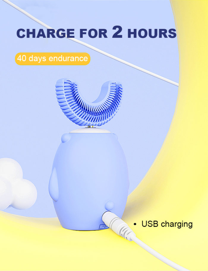 LULA Wholesale Kids Electric Toothbrush Ultrasonic Cartoon Bear U Shaped Toothbrush with 4 Brush Heads - Image 6