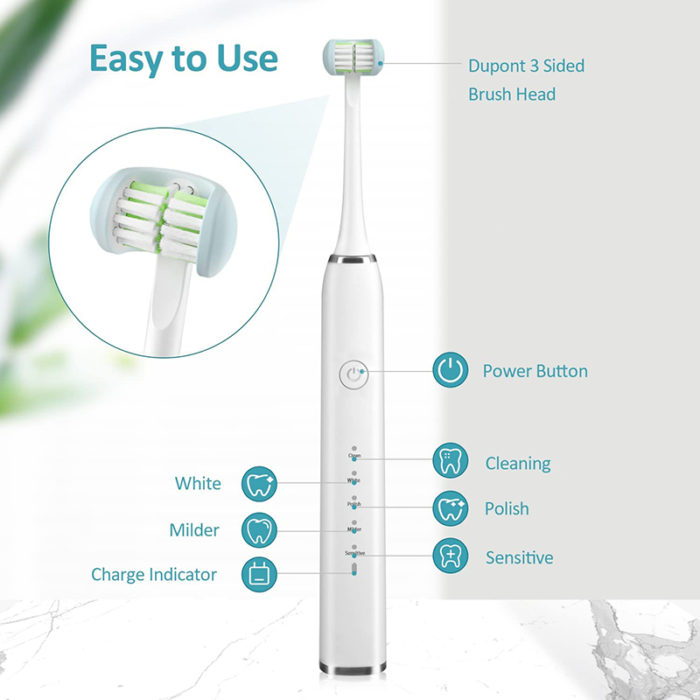 New Product 2023 Three Bristle Sonic Electric Toothbrush Patented 3 Sided toothbrush for Adults - Image 5