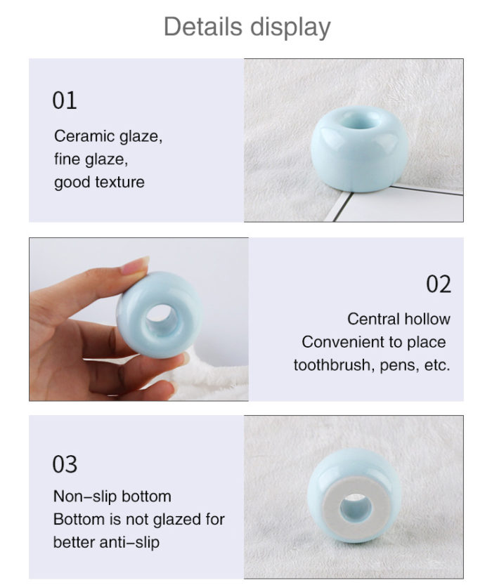 Mini Cute Round Ceramics Toothbrush Holder Stand for Bathroom - Image 6