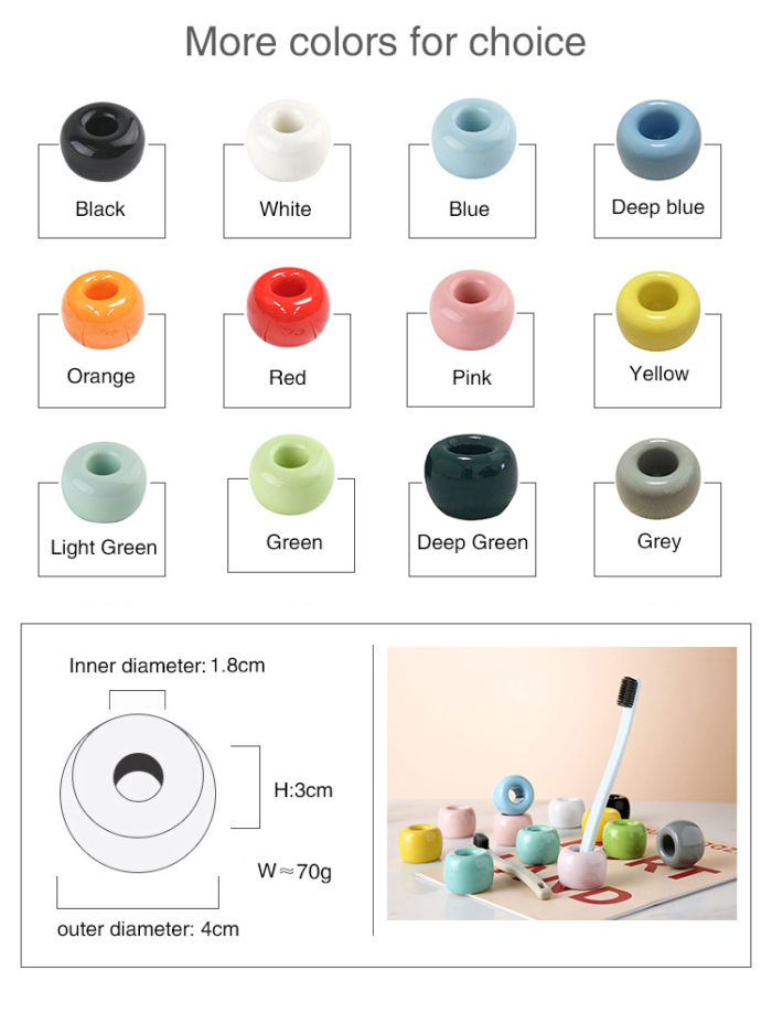 Mini Cute Round Ceramics Toothbrush Holder Stand for Bathroom - Image 5