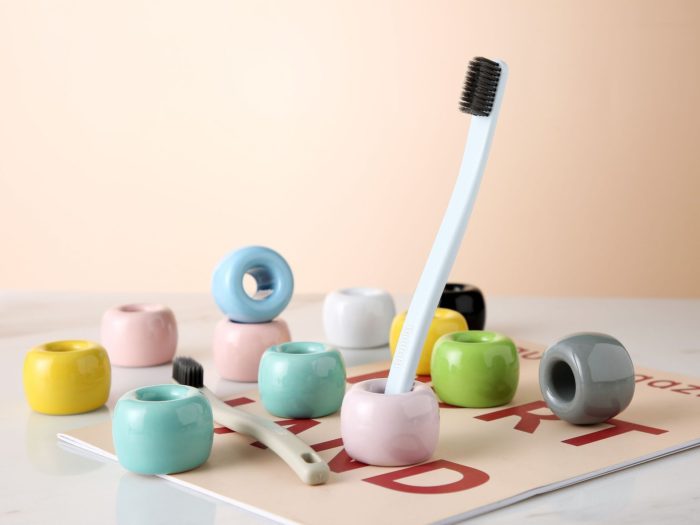 Mini Cute Round Ceramics Toothbrush Holder Stand for Bathroom - Image 4