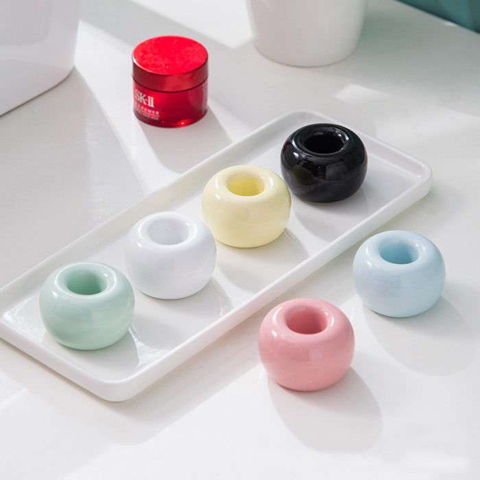 Mini Cute Round Ceramics Toothbrush Holder Stand for Bathroom - Image 3