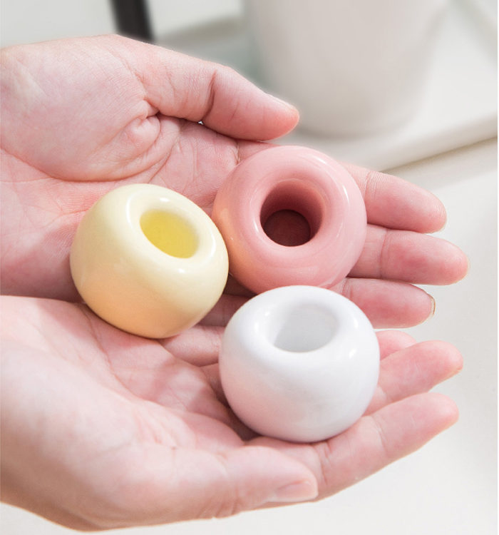 Mini Cute Round Ceramics Toothbrush Holder Stand for Bathroom - Image 2
