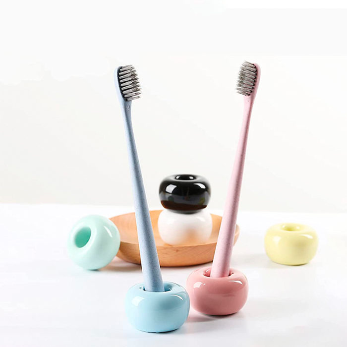 Mini Cute Round Ceramics Toothbrush Holder Stand for Bathroom