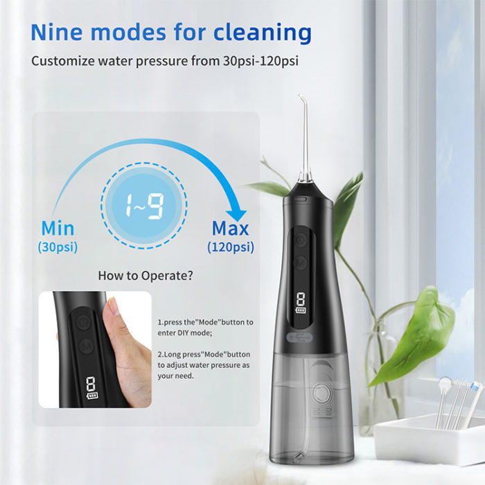 Black Oral Irrigator Water Flosser Teeth Cleaning with 4 Modes - Image 4