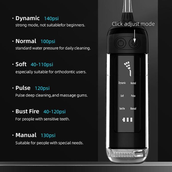 Portable Oral Irrigator Dental Water Flosser for Teeth Cleaner 6 Modes Water Flosser Pick Floss - Image 3