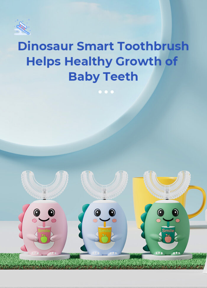 NEW Kids U Shaped Electric Toothbrush with 4 Brush Heads Sonic Toothbrush Kids with 5 Modes Cartoon Dinosaur 360-Degree Cleaning - Image 2