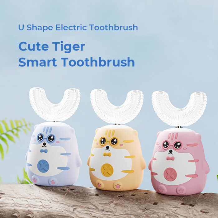2025 Tiger Cartoon Rechargeable Electric Toothbrush Kids Soft Bristles Waterproof IPX7 Replacement Nano Head