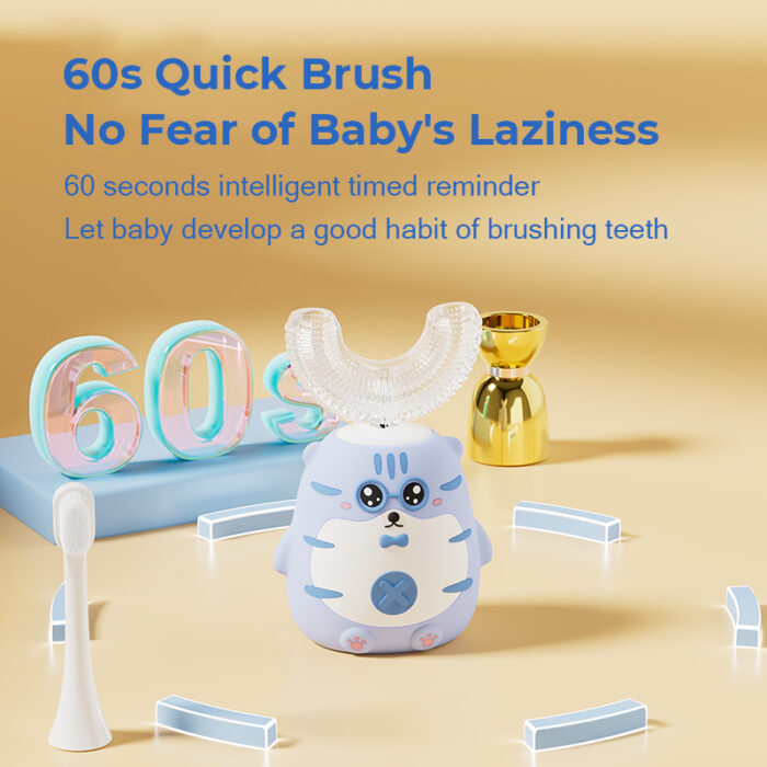 2025 Tiger Cartoon Rechargeable Electric Toothbrush Kids Soft Bristles Waterproof IPX7 Replacement Nano Head - Image 3